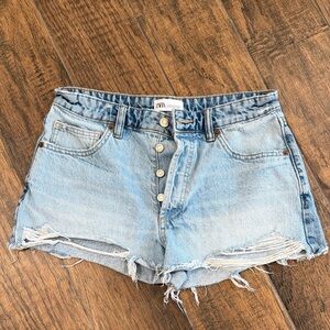 Zara Light Blue Distressed Jean Shorts